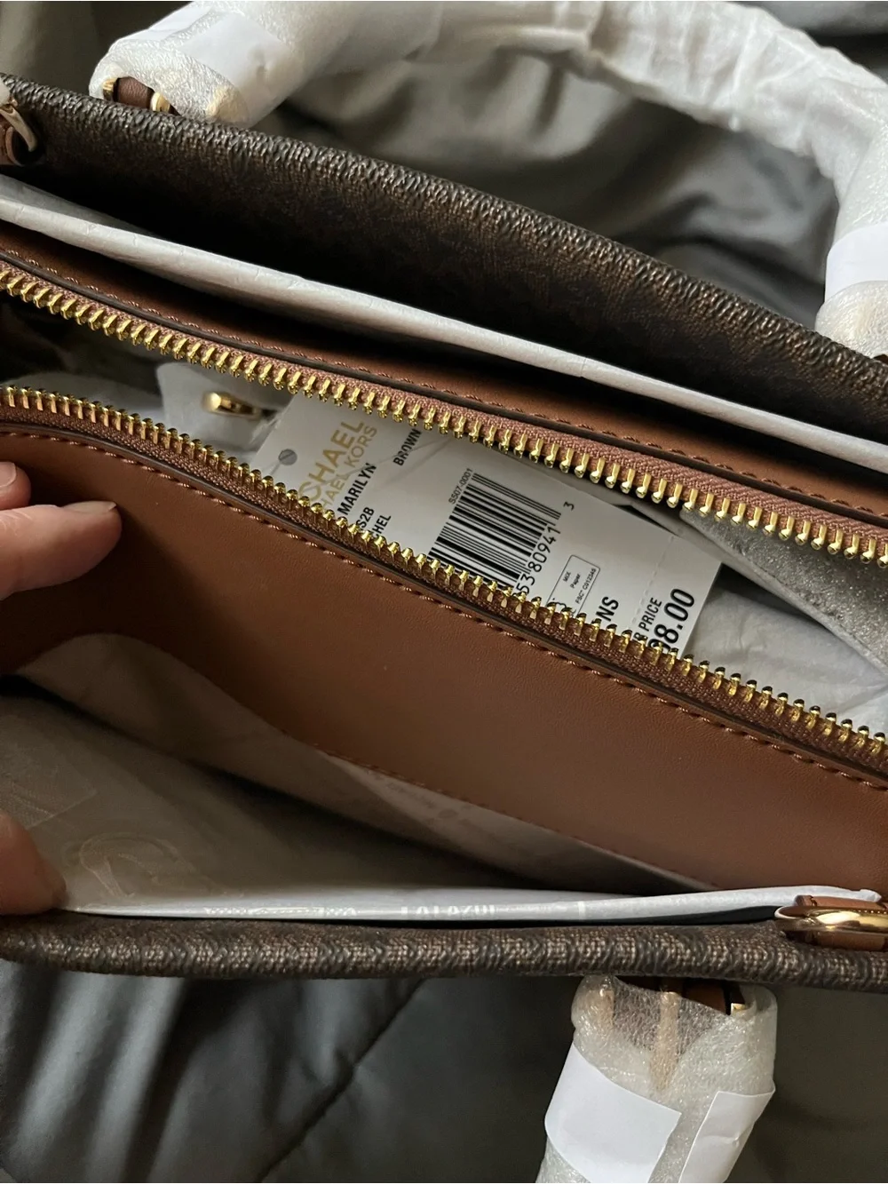 Michael Kors Dark Brown Logo Satchel with Tan Accents